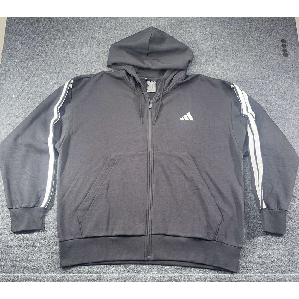 Adidas Track Jacket Mens 2XL‎ Blue Fleece Full Zip Stripes Hoodie Pockets EUC